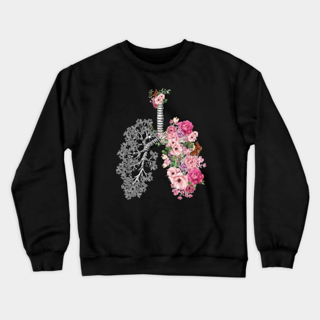 Lung Anatomy, vintage pink roses, Cancer Awareness Crewneck Sweatshirt by Collagedream